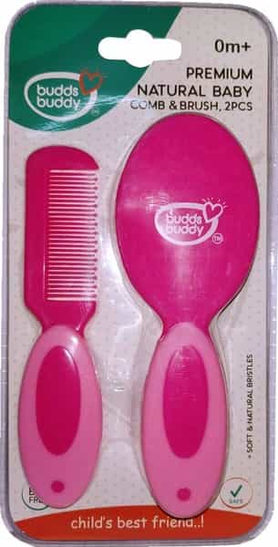 Buddsbuddy Premium Natural Baby Brush & Comb Set 2 Pcs - Pink
