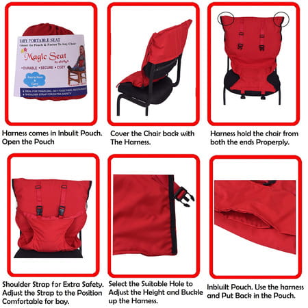 Magic Seat Portable Baby Chair Long Strap Safety Seat Harness For Toddler (Red)