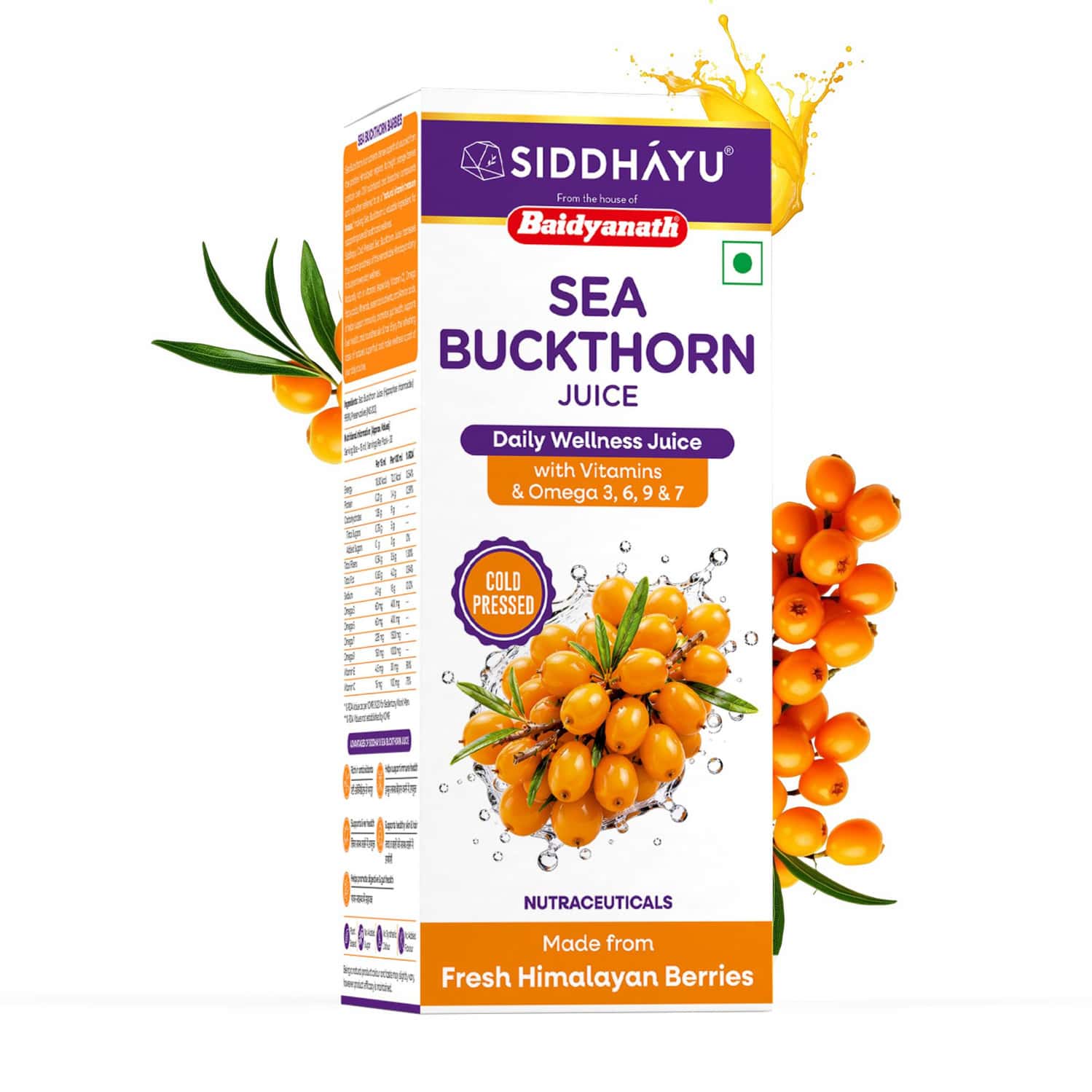 Baidyanath Asli Ayurved Sea Buckthorn Juice 500ml With Vitamins | Omega 3 6 9 7