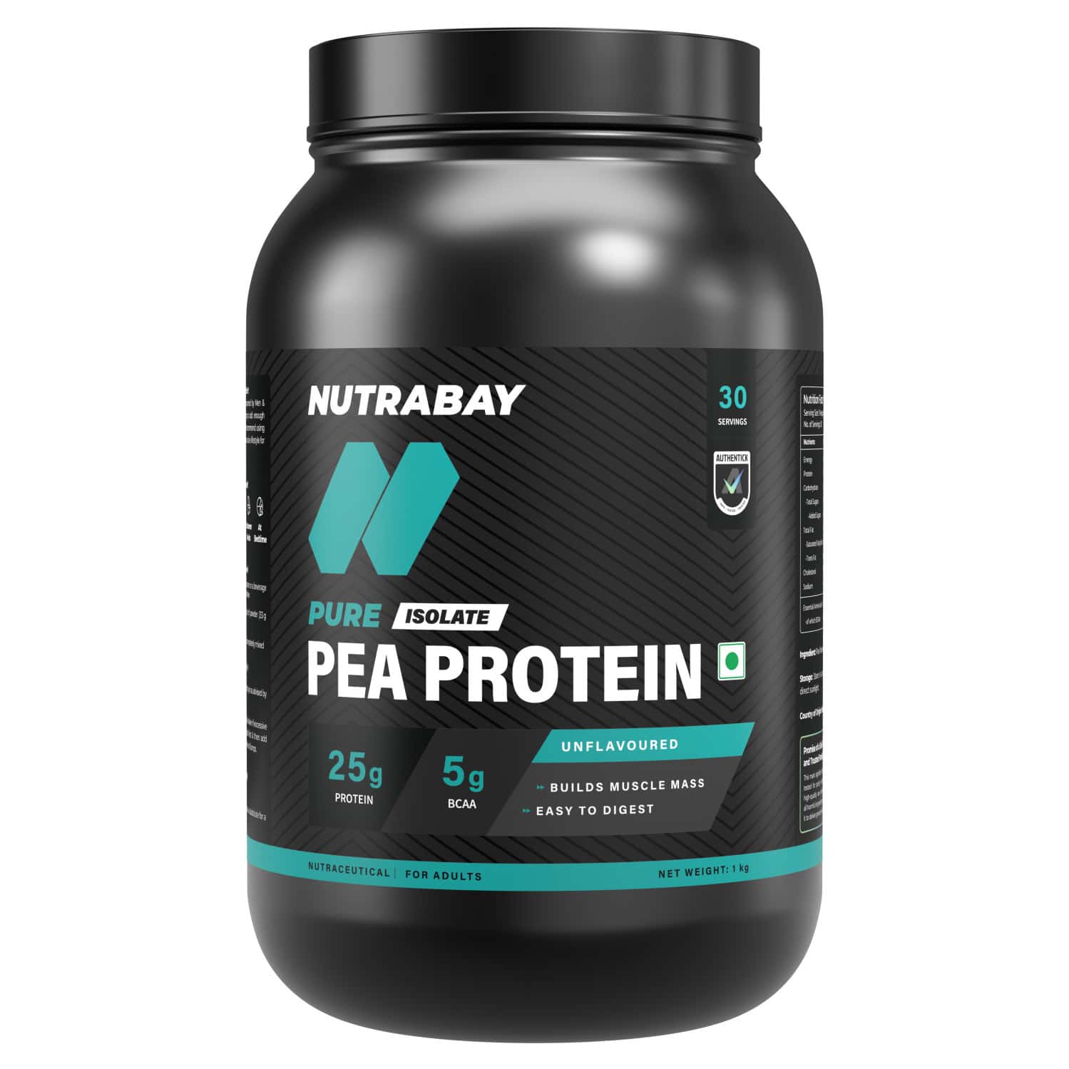 Nutrabay Pure 100% Pea Protein Isolate Unflavoured - 1kg