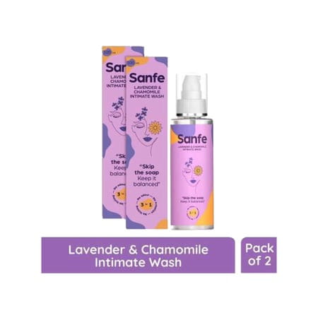 Sanfe Natural Intimate Wash 3 In 1-No Odour,Itching,Irritation-Lavender & Chamomile 100ml Pack Of 2