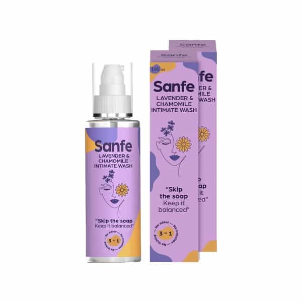 Sanfe Natural Intimate Wash 3 In 1-No Odour,Itching,Irritation-Lavender & Chamomile 100Ml Pack Of 2