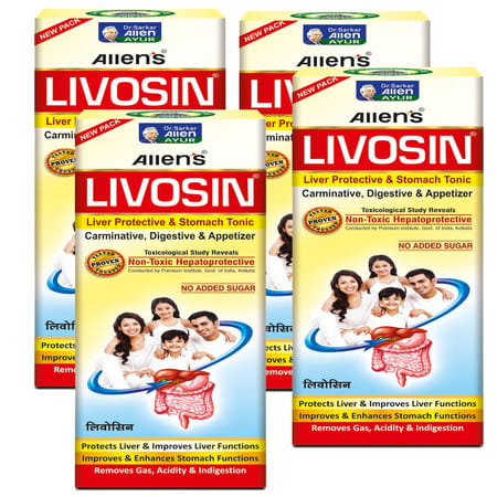 Allen Laboratories Livosin Liver Protective & Stomach Tonic Liquid (200 Ml X 4 Packs)
