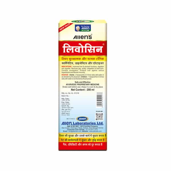 Allen Laboratories Livosin Liver Protective & Stomach Tonic Liquid (200 Ml X 4 Packs)