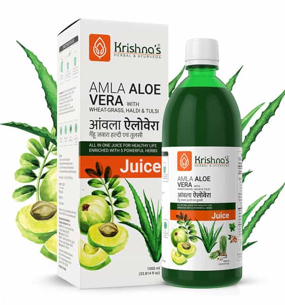 Krishna's Amla Aloe Vera Wheat-Grass | Haldi & Tulsi Juice - 1 Litre