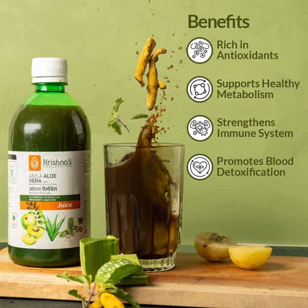 Krishna's Amla Aloe Vera Wheat-Grass | Haldi & Tulsi Juice - 1 Litre