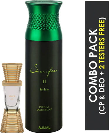 Ajmal Aura Cp Attar 10ml For Unisex And Sacrifice Ii For Him Deodorant 200ml For Men