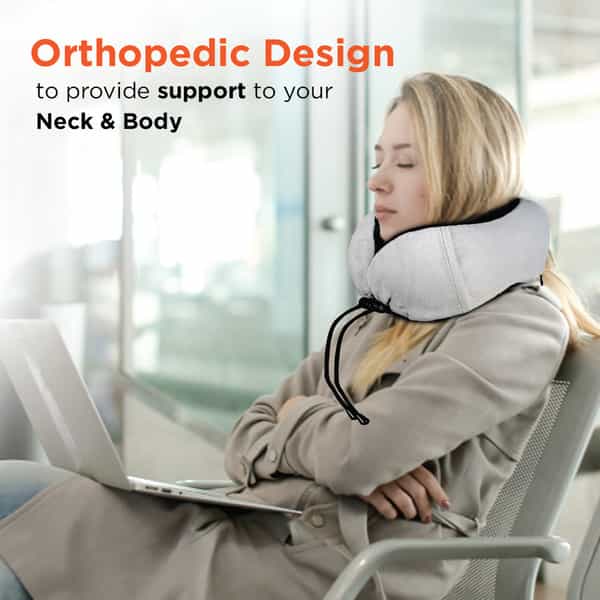 Vissco Travel Ergonomic Neck Pillow With Sleeping Gel Eye Mask, Contoured Memory Foam For Travelling