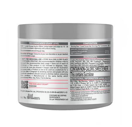 Muscleblaze Micronised Creatine Monohydrate Creamp Powder | Watermelon Kool Aid (30 Servings | 120G)