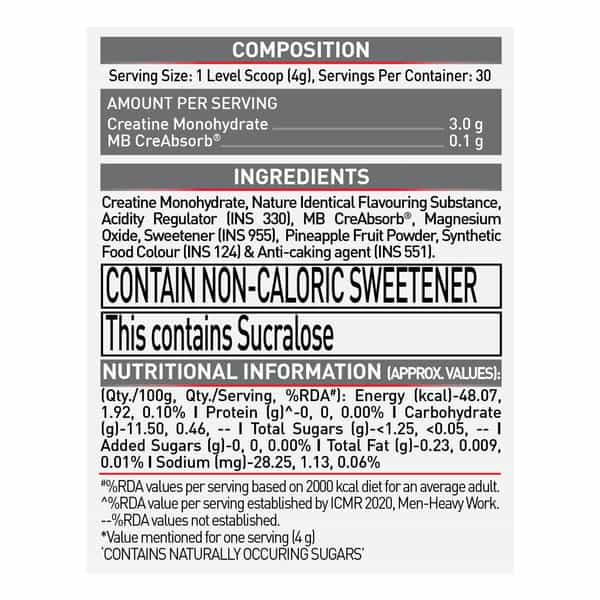 Muscleblaze Micronised Creatine Monohydrate Creamp Powder | Watermelon Kool Aid (30 Servings | 120G)