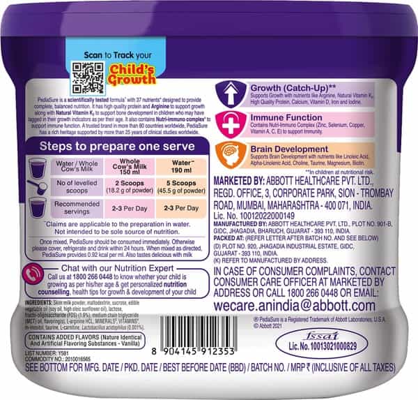 Pediasure Complete Balanced Nutrition To Help Kids Growth Vanilla Jar 200 Gm