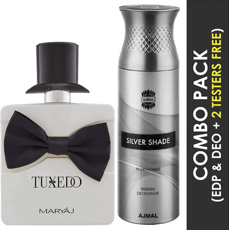 Maryaj Tuxedo Edp Spicy 100ml For Men And Ajmal Silver Shade Homme Deodorant 200ml For Men