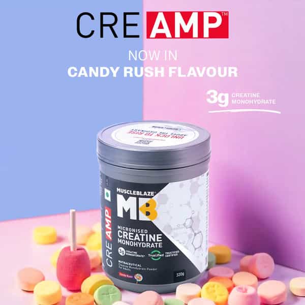 Muscleblaze Micronised Creatine Monohydrate Creamp Powder | Candy Rush (80 Servings | 320G)