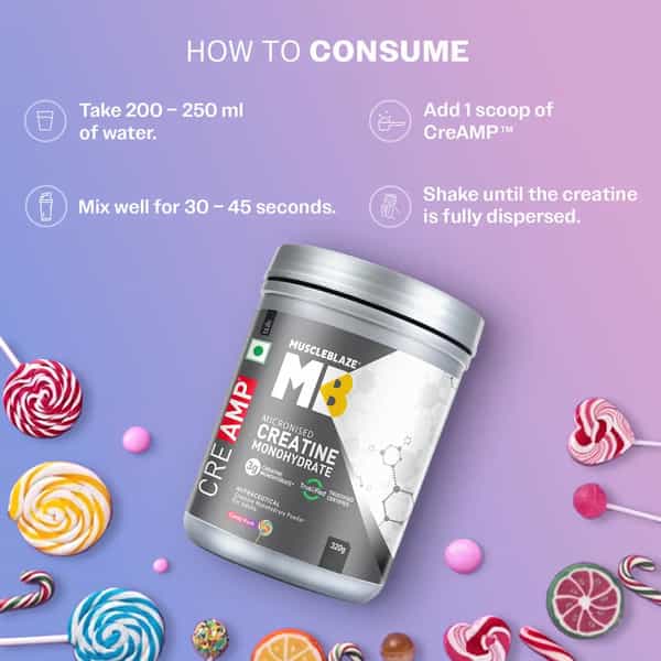 Muscleblaze Micronised Creatine Monohydrate Creamp Powder | Candy Rush (80 Servings | 320G)