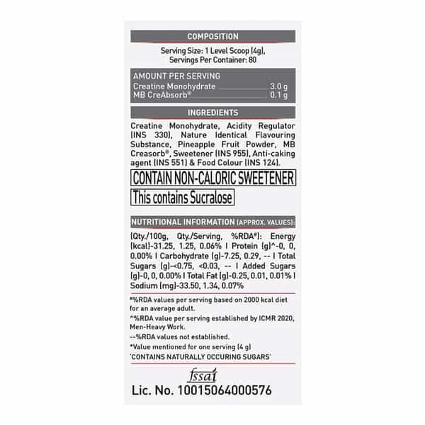 Muscleblaze Micronised Creatine Monohydrate Creamp Powder | Candy Rush (80 Servings | 320G)
