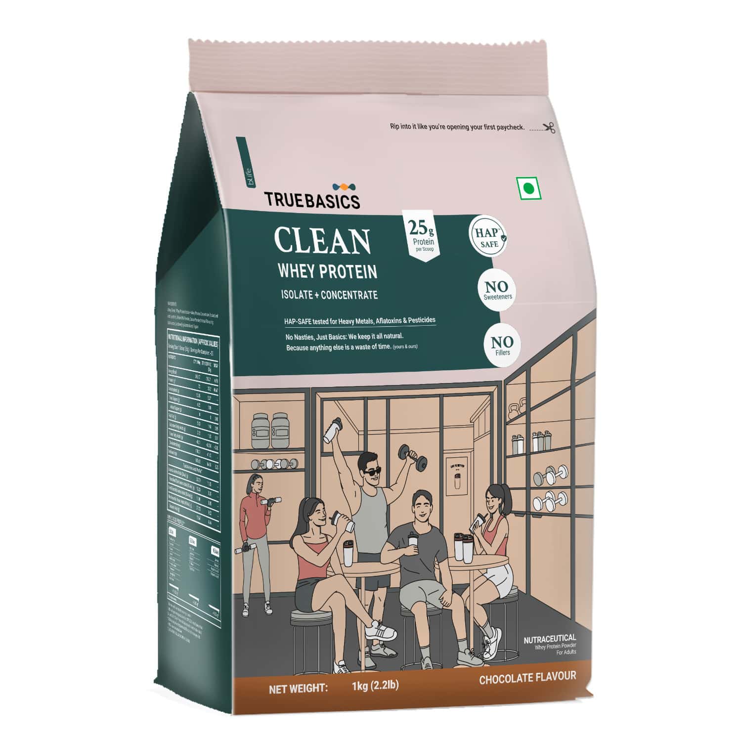 Truebasics Clean Whey Protein Powder Isolate & Concentrate Blend (chocolate 1kg) | 25g Protein