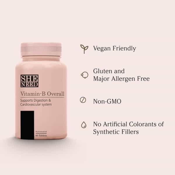 Sheneed Vitamin B Overall Supplements Boosts Digestion & Energy -60 Tablets