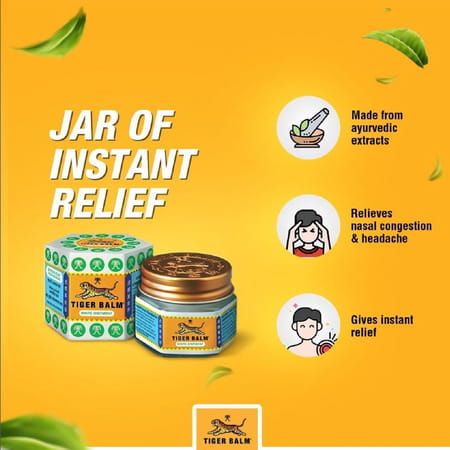 Tiger Balm White Ointment Ayurvedic Pain Relief Balm | 21ml Each | Pack Of 4|