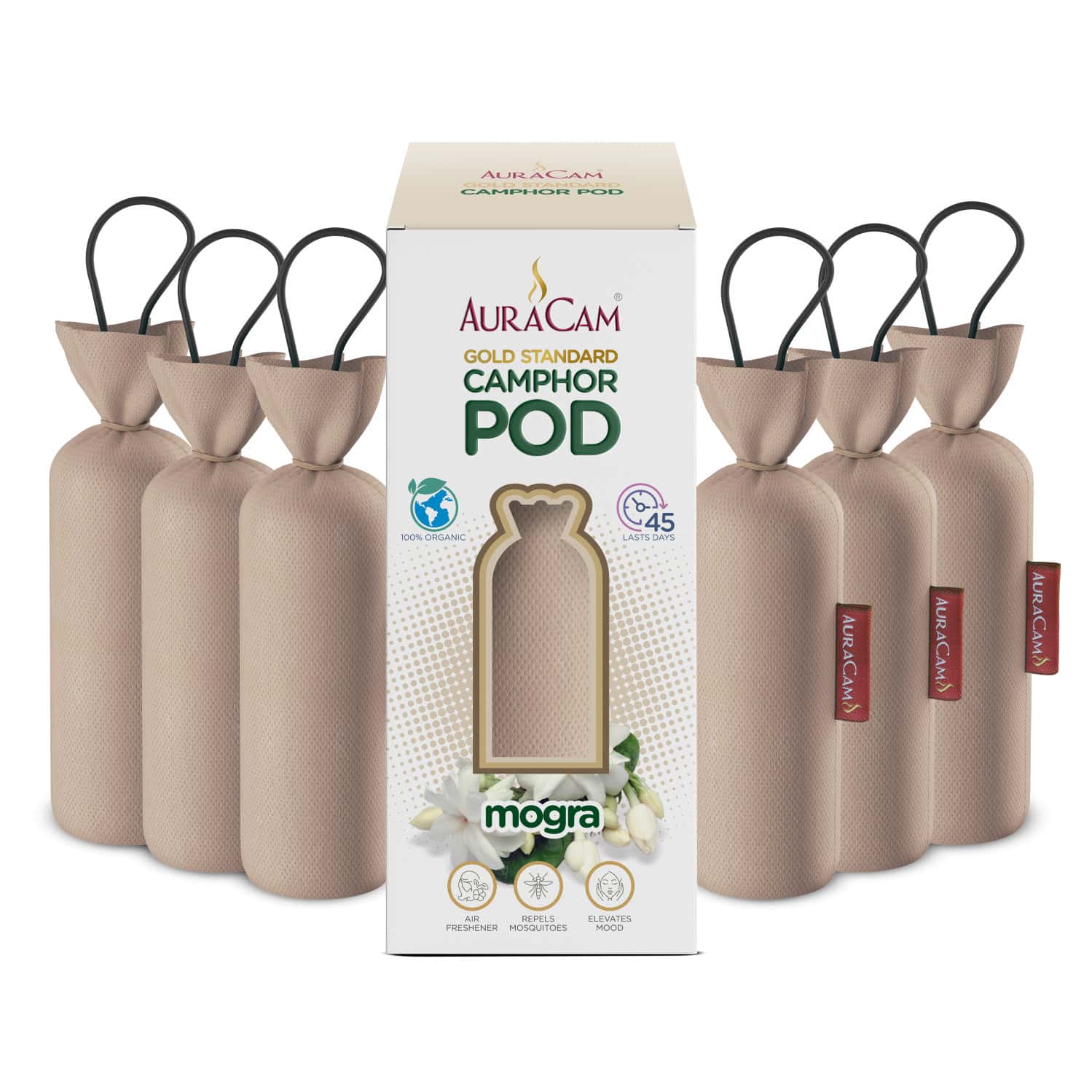 Auracam Gold Standard Camphor Pod Cone Mogra- Set Of 6