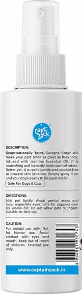 Captain Zack Scentsationally Yours Colonge Spray (Jasmine) For Dogs 100 Ml