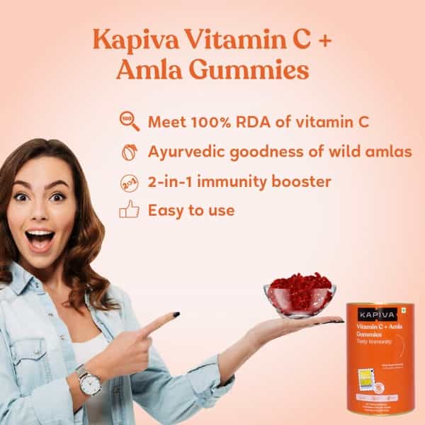 Kapiva Vitamin C + Amla Gummies | 2 In 1 Immunity Booster For Kids And Adults - 60 Gummies