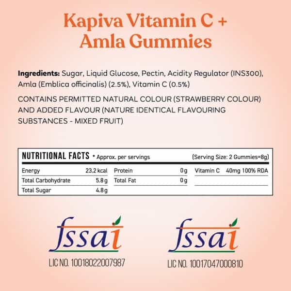 Kapiva Vitamin C + Amla Gummies | 2 In 1 Immunity Booster For Kids And Adults - 60 Gummies