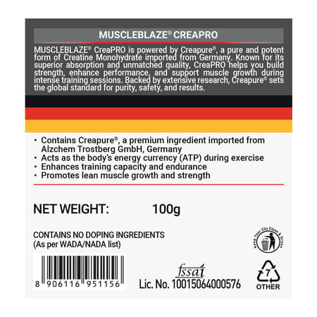 Muscleblaze Creapro Creatine Monohydrate With Creapure (Unflavoured | 33 Servings | 100g)