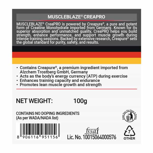 Muscleblaze Creapro Creatine Monohydrate With Creapure (Unflavoured | 33 Servings | 100G)