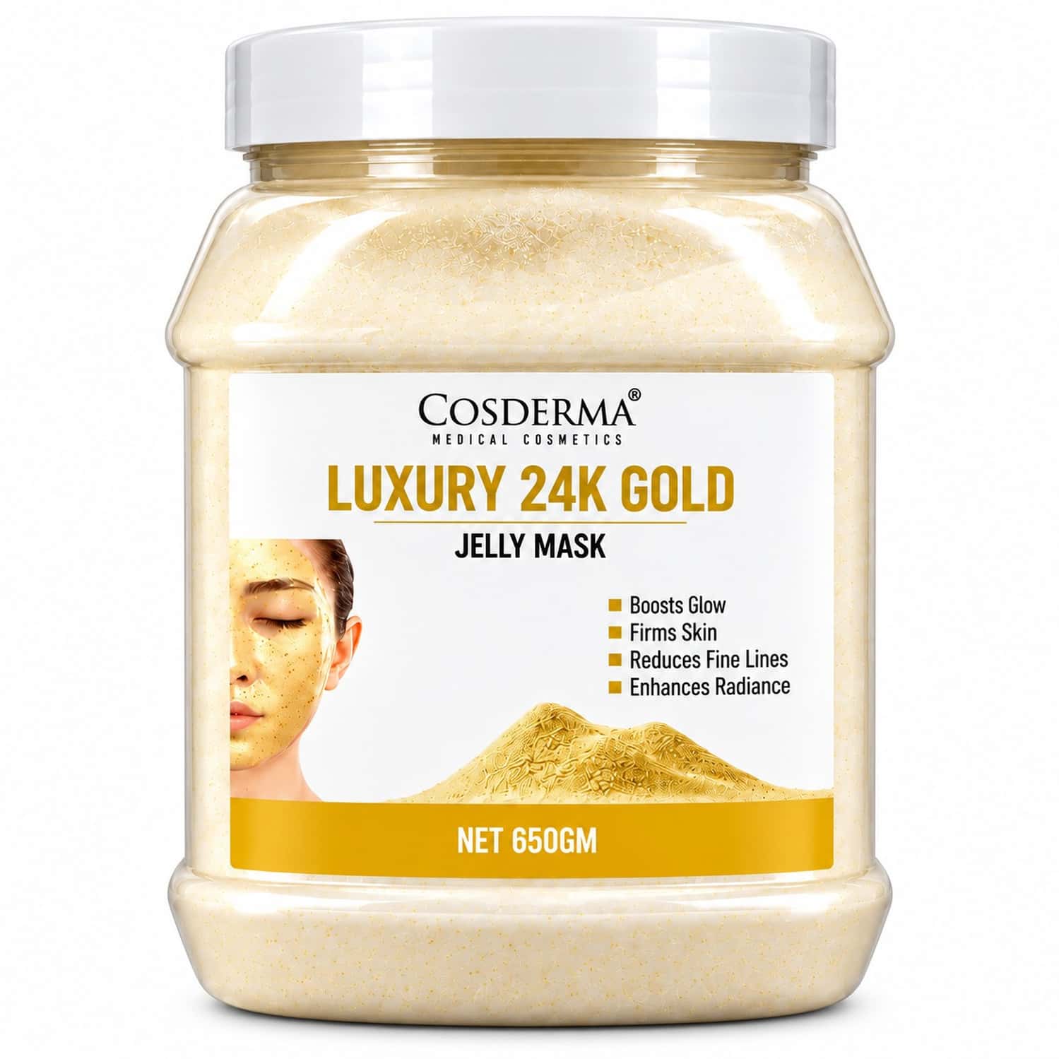 Cosderma Luxury 24k Gold Jelly Mask 650gm| Mask For Glowing | Radiant & Firm-Looking Skin Glow