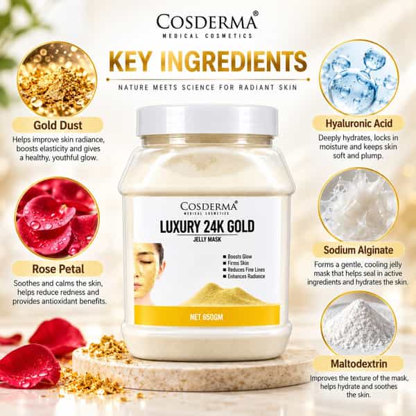 Cosderma Luxury 24K Gold Jelly Mask 650Gm| Mask For Glowing | Radiant & Firm-Looking Skin Glow