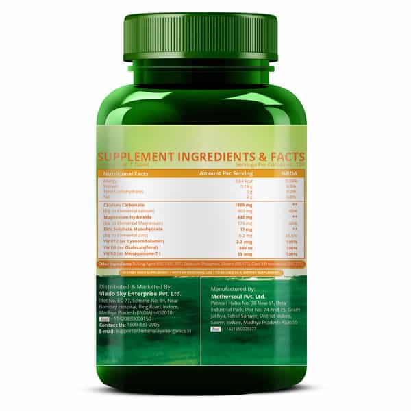 Vlado's Himalayan Organics Calcium Magnesium Zinc Tablets | Bottle | 120 Count