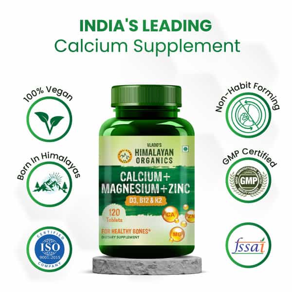 Vlado's Himalayan Organics Calcium Magnesium Zinc Tablets | Bottle | 120 Count