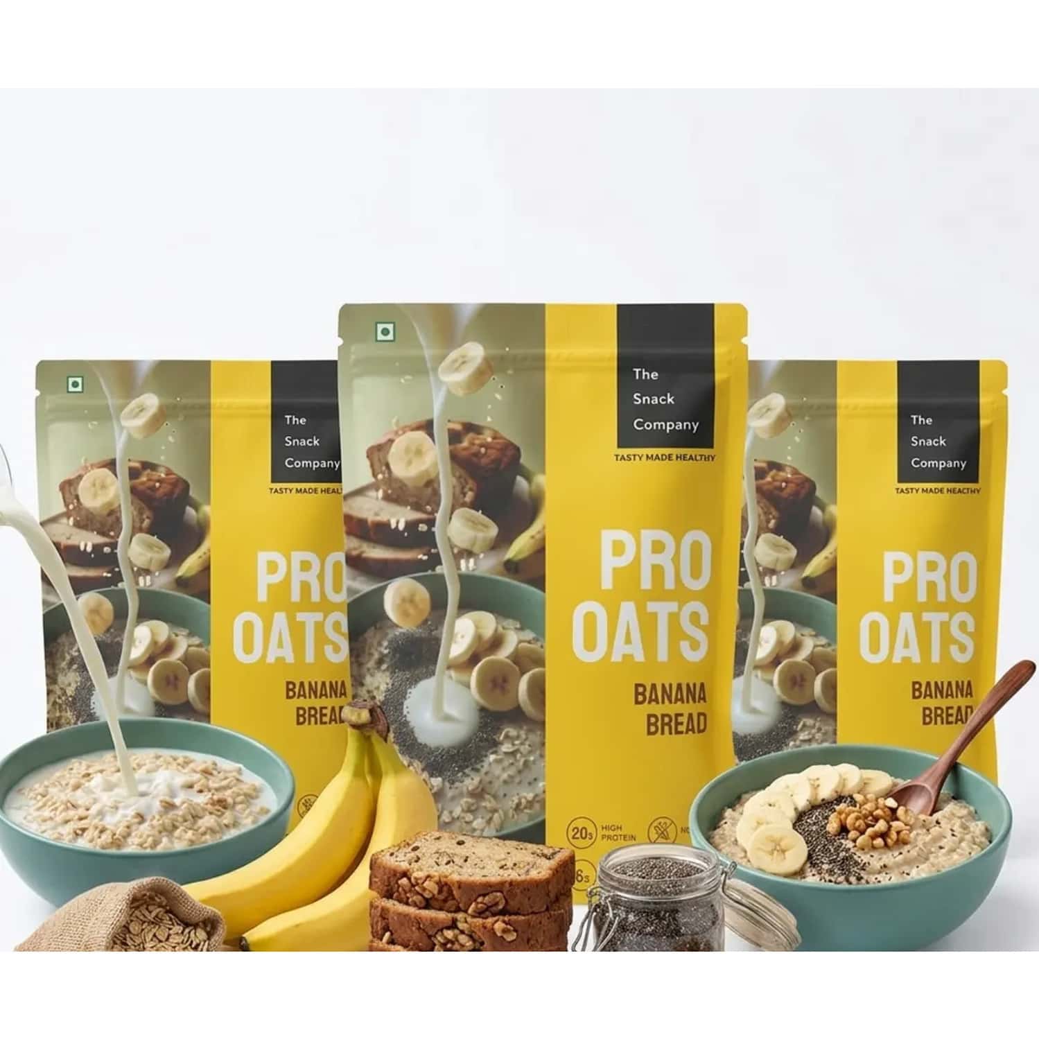 The Snack Company Protein Oats Pack Of 3 - Banana Bread | 20g Protein | 6g Fibre | No Soy