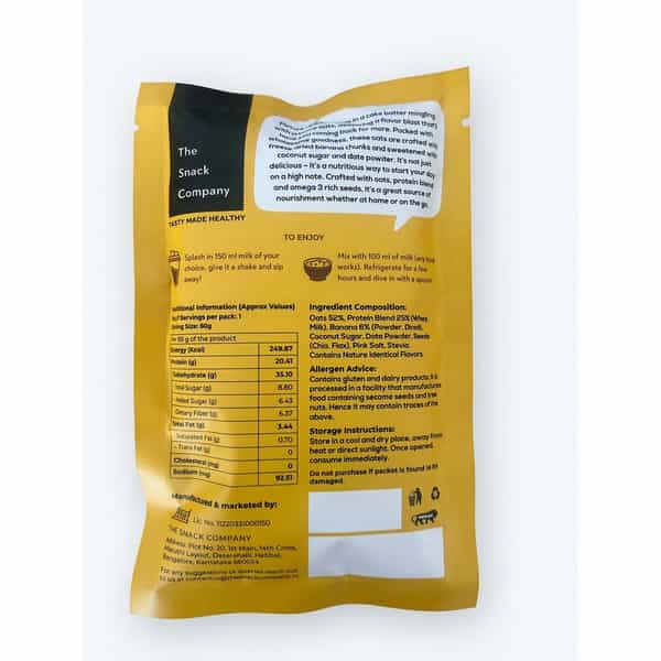 The Snack Company Protein Oats Pack Of 3 - Banana Bread | 20G Protein | 6G Fibre | No Soy