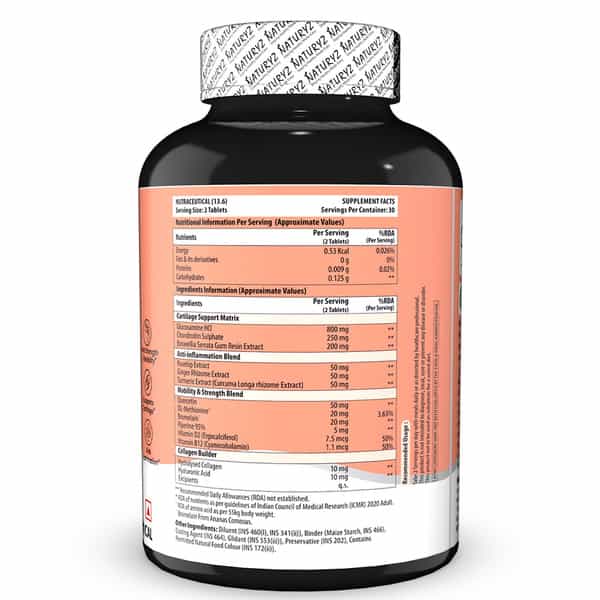 Naturyz Joint Pro With Glucosamine Chondroitin Vitamin D2 B12 For Joint Strength - 60 Tablets