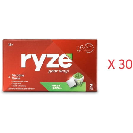 Ryze Nicotine Gum 2mg Fresh Fennel 3 Gums X Pack Of 30 Smoking Cessations