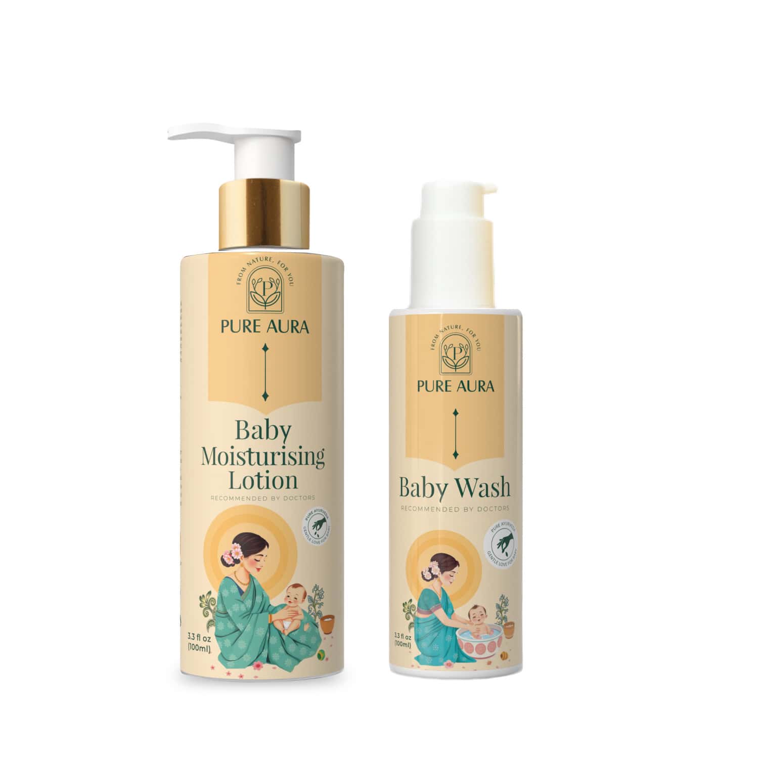 Pure Aura Babys Cleanse & Cuddle Set | Ayurvedic Baby Wash & Soothing Lotion