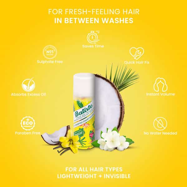 Batiste Instant Hair Refresh Dry Shampoo - Coconut & Exotic Tropical - 50Ml