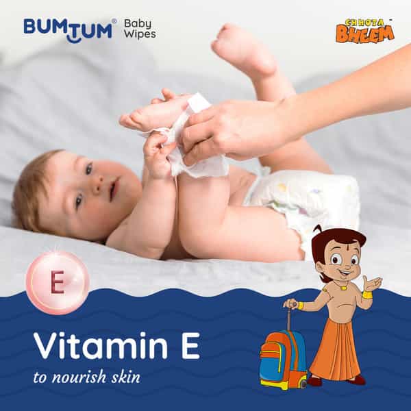 Bumtum Baby Chota Bheem Wet Wipes With Lid Aloe Vera | Paraben Free |Pack Of 2 | 72 Pcs Per Pack
