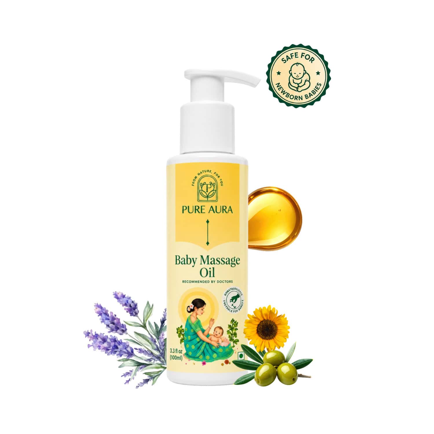 Pure Aura Baby Massage Oil | 100% Natural & Ayurvedic | Nourishes Skin & Hair 100ml
