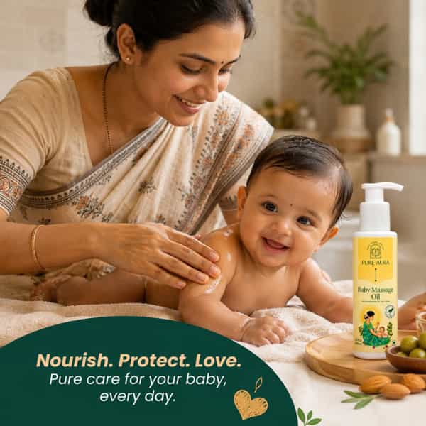 Pure Aura Baby Massage Oil | 100% Natural & Ayurvedic | Nourishes Skin & Hair 100Ml