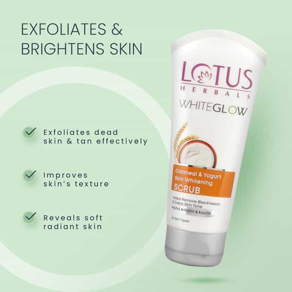 Lotus Herbals Whiteglow Oatmeal & Yogurt Skin Whitening Scrub | 50G ( Pack Of 2 )