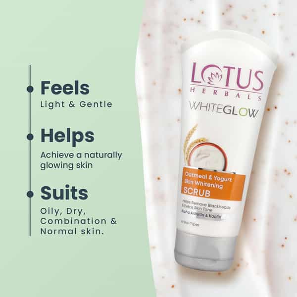 Lotus Herbals Whiteglow Oatmeal & Yogurt Skin Whitening Scrub | 50G ( Pack Of 2 )