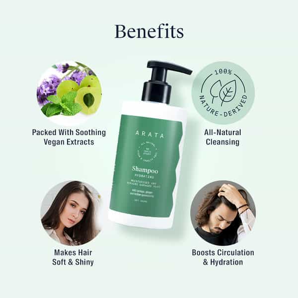 Arata Natural Hydrating Hair Shampoo With Ginkgo Ginger & Indian Gooseberry -300 Ml