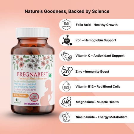 Healthbest Pregnabest Prenatal Multivitamins For Women Folic Acid Iron Zinc - 30 Capsules