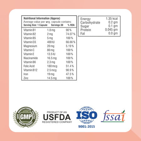 Healthbest Pregnabest Prenatal Multivitamins For Women Folic Acid Iron Zinc - 30 Capsules