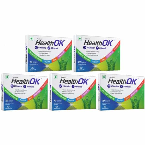 Health Ok Multivitamin Withvitamin D C & Other 17 Multivitamins Minerals 10 Tablets X Pack Of 5