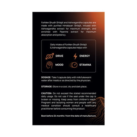 Formen Shudh Shilajit & Ashwagandha Capsules For Men, For Energy & Stamina