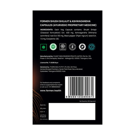 Formen Shudh Shilajit & Ashwagandha Capsules For Men, For Energy & Stamina