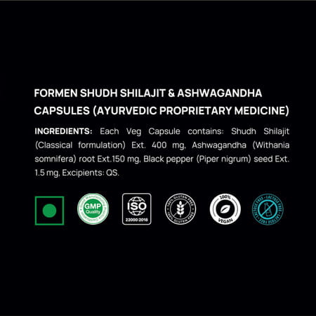 Formen Shudh Shilajit & Ashwagandha Capsules For Men, For Energy & Stamina